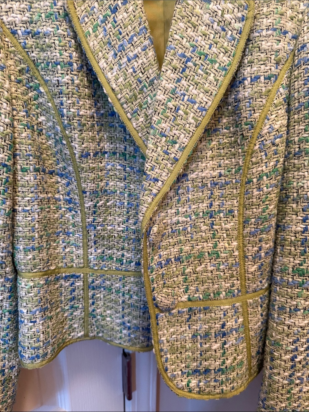 Cropped Tweed Blazer Jacket in Green and Blue Mix by I.C.E. - Picture 3 of 6